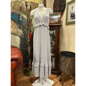 Women's CAUTION TO THE WIND Striped Ruffle Maxi Dress M White/Black